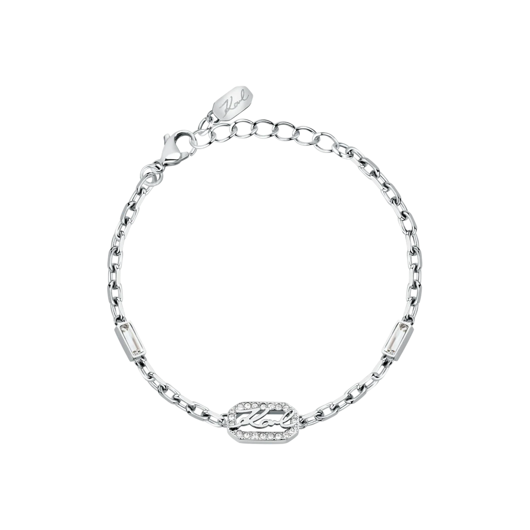 Дамска гривна Karl Lagerfeld Crystals от сребриста стомана с бели кристали и лого – модел KLAYC34
