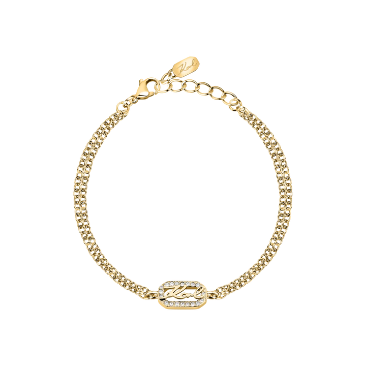 Дамска гривна Karl Lagerfeld Crystals със златиста двойна верижка и централен елемент с кристали – модел KLAYC32