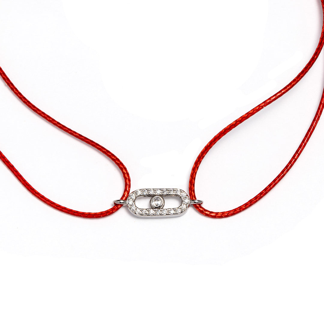 Червен конец със сребърен елемент с циркони. Senso Silver