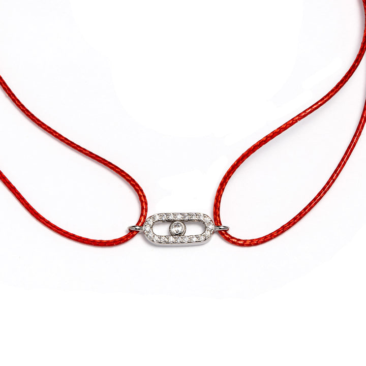 Червен конец със сребърен елемент с циркони. Senso Silver