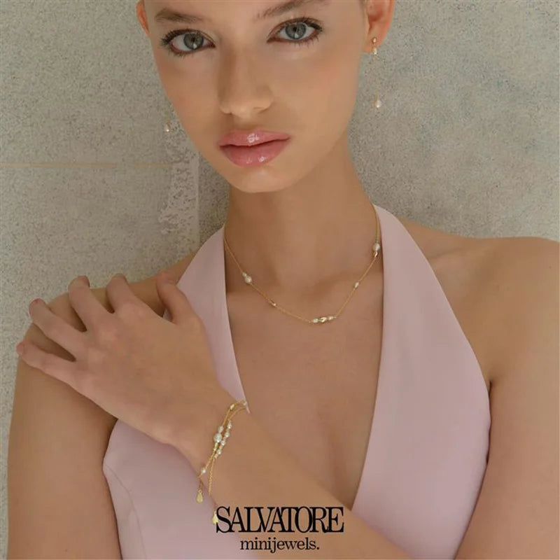 Дамска гривна със златно покритие и естествени перли Salvatore MiniJewels