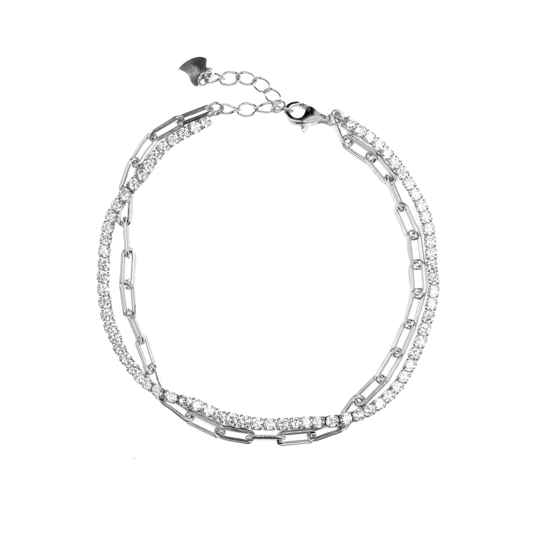 Двойна сребърна гривна с инкрустирани циркони. RB1053