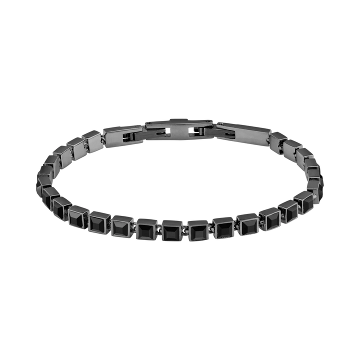 Дамска тенис гривна Karl Lagerfeld Crystals, неръждаема стомана с gunmetal PVD покритие и ред от черни квадратни кристали – модел KLAYC26