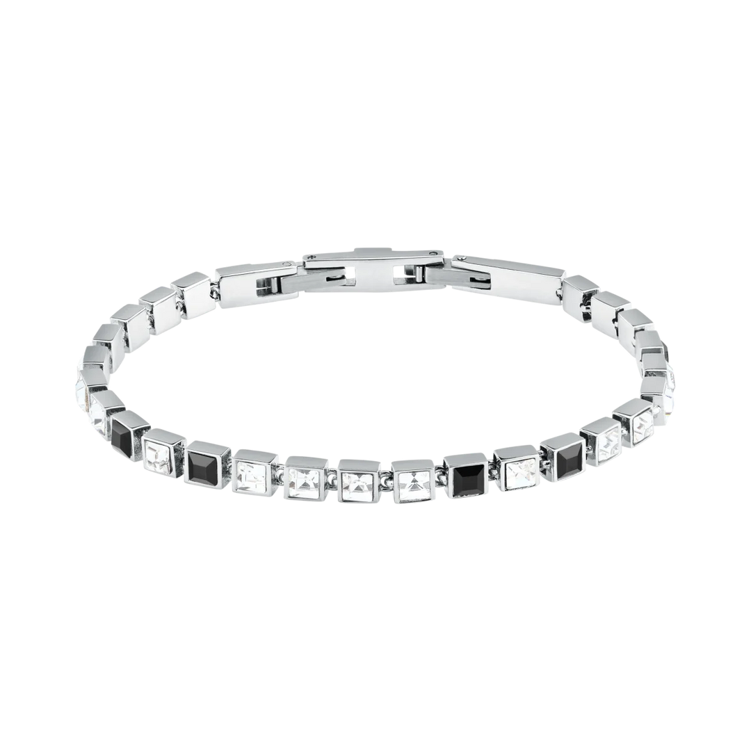 Дамска тенис гривна Karl Lagerfeld Crystals от сребриста стомана с черни и бели кристали – модел KLAYC27