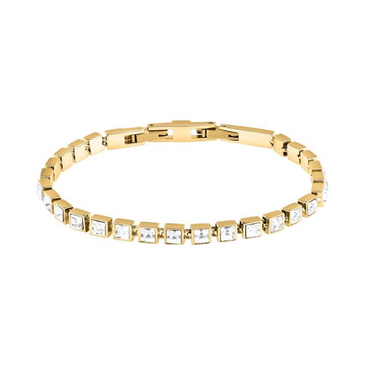 Дамска тенис гривна Karl Lagerfeld Crystals от златиста стомана с бели кристали – модел KLAYC25