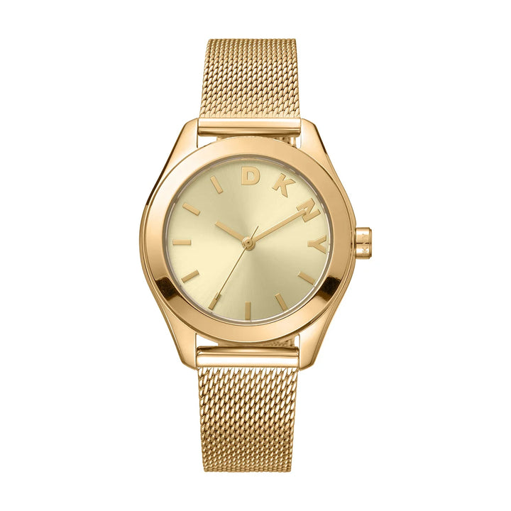 Дамски часовник DKNY Astoria Logo, златиста mesh верижка и шампанско циферблат – часовник DKNY модел DK1L032M0025