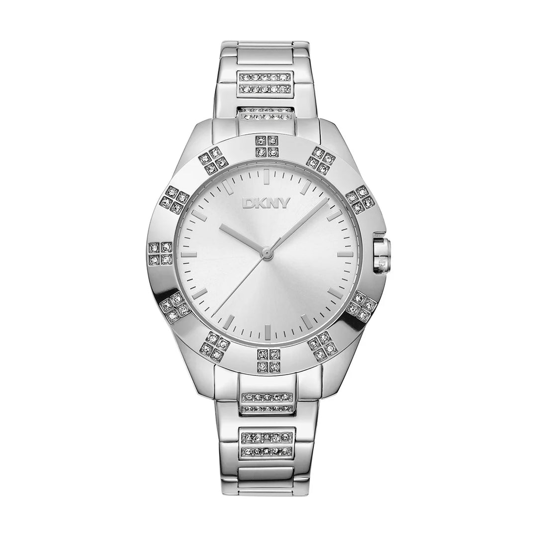 Дамски часовник DKNY Park Ave Glitz, сребриста стомана с кристали, 36 мм – часовник DKNY модел DK1L019M0015