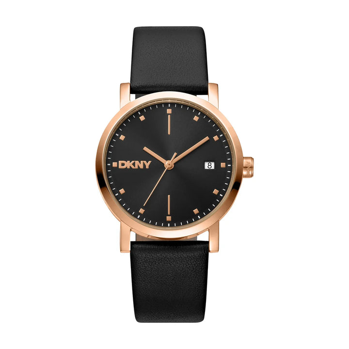 Дамски часовник DKNY Soho Midi, розовозлатист корпус и черна кожена каишка – часовник DKNY модел DK1L036L0035