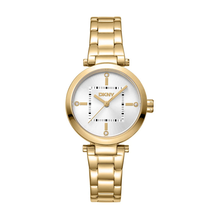 damski-chasovnik-dkny-urban-zlatist-srebrist-tsiferblat-kristali-30mm-model-dk1l092m0065
