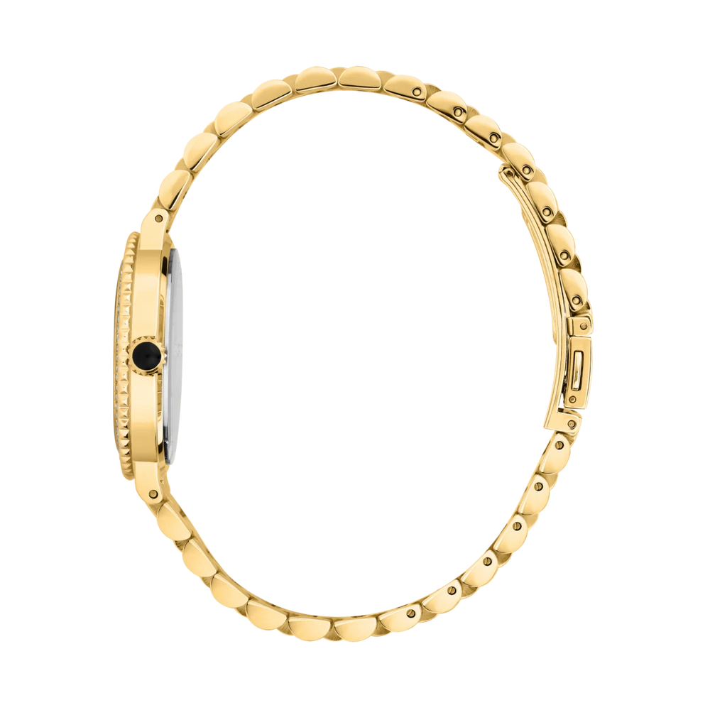 Дамски часовник Karl Lagerfeld Kaiser, страничен изглед на тънкия златист корпус и стоманената верижка – модел R0553104501
