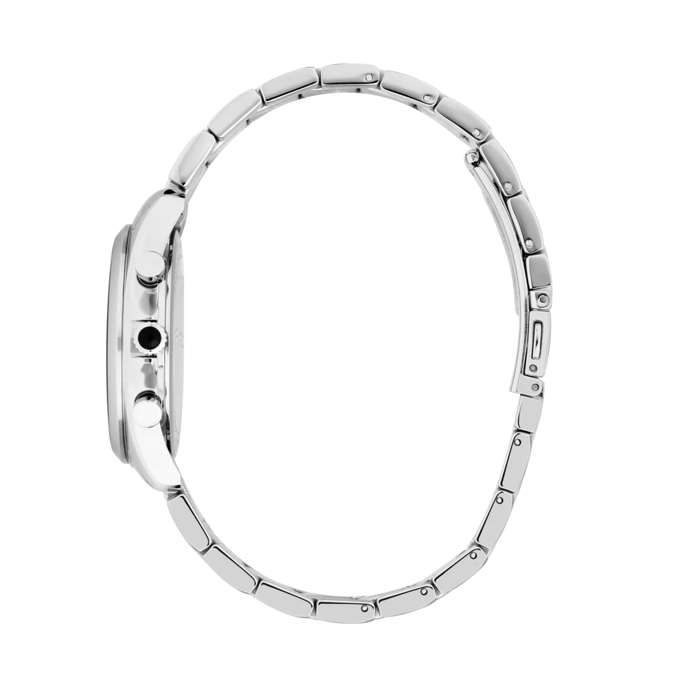 Дамски часовник Karl Lagerfeld Round Essentials, страничен профил на стоманения корпус с бутони и верижката – модел R0553101504