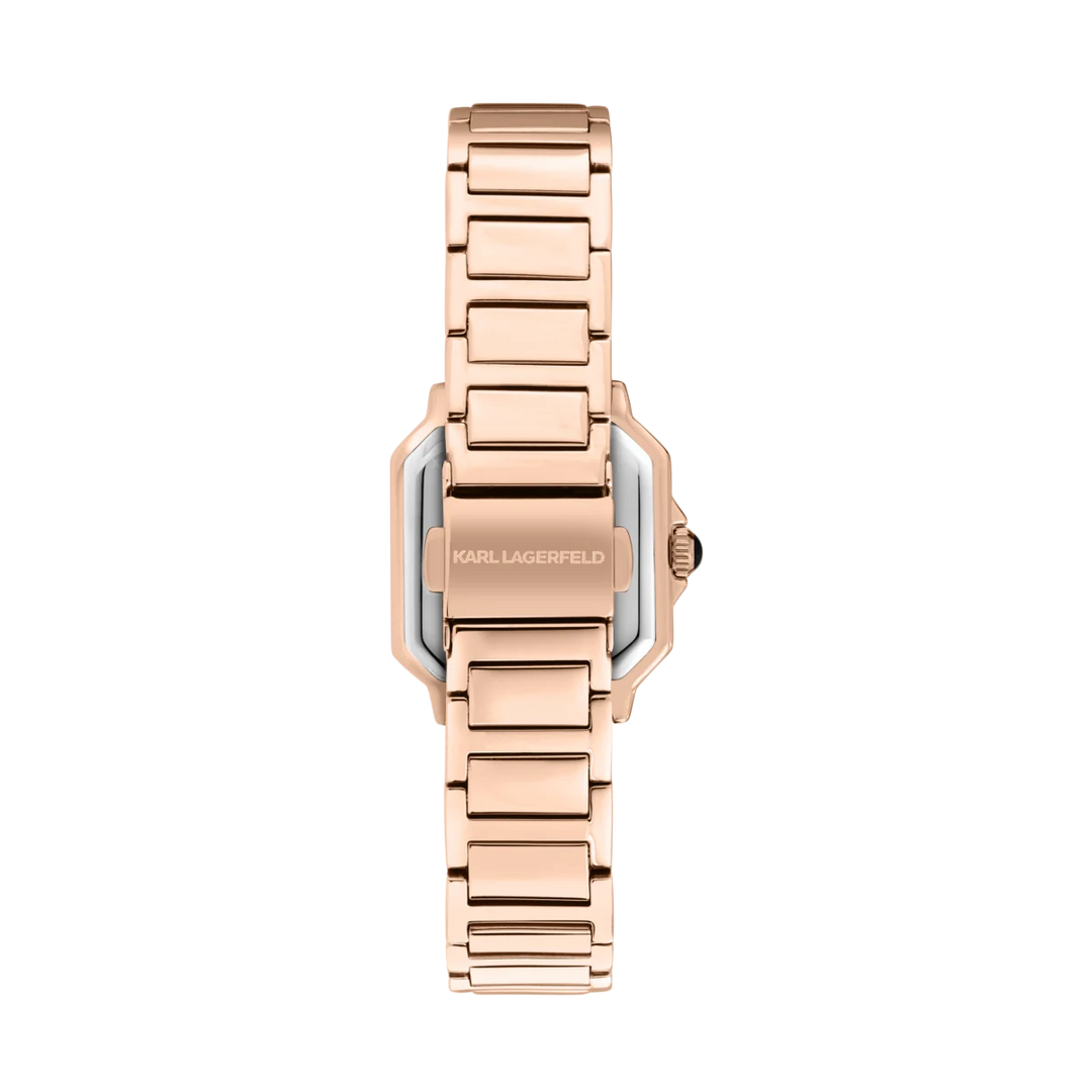 Дамски часовник Karl Lagerfeld Square Classics, розово-златиста стоманена верижка с разгъваща се закопчалка – модел R0553102509