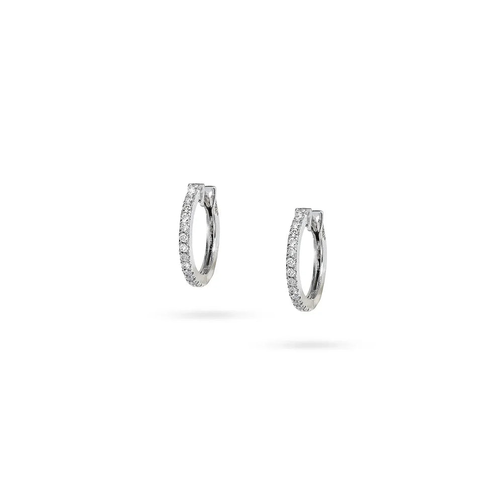 Дамски обеци халки с диаманти 0.15 ct от бяло злато