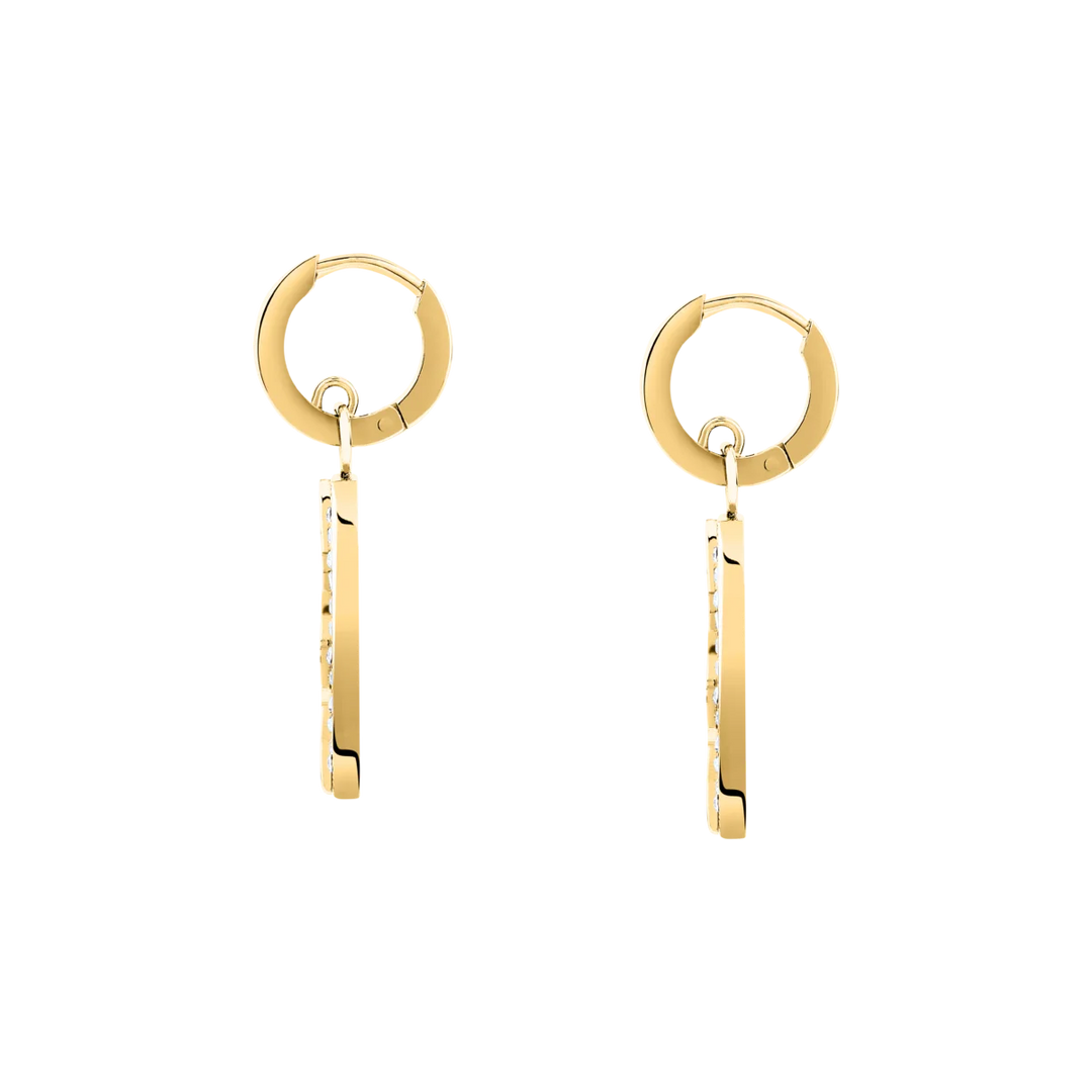 Дамски обеци Karl Lagerfeld Crystals, страничен профил на златистите халки с висящ правоъгълен елемент – модел KLAYC45