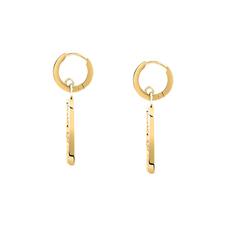 Дамски обеци Karl Lagerfeld Crystals, страничен профил на златистите халки с висящ правоъгълен елемент – модел KLAYC45
