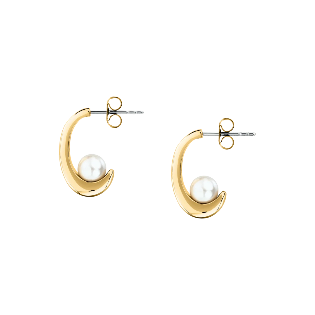 Дамски обеци Karl Lagerfeld Pearl, златисти обеци на винт с бяла shell перла – модел KLAYR21