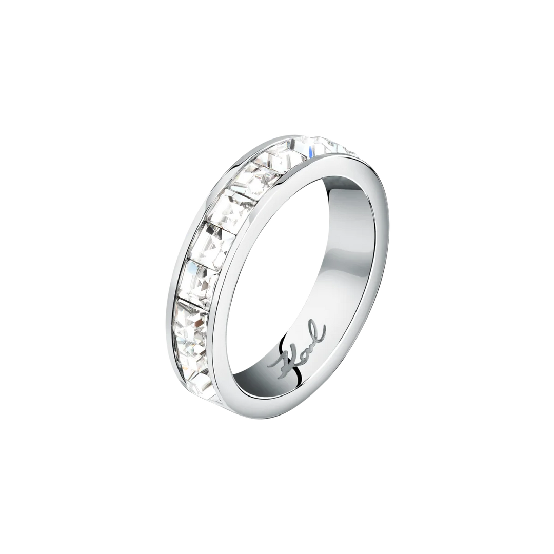 Дамски пръстен Karl Lagerfeld Crystals, сребриста стомана с ред от бели квадратни кристали – модел KLAYC51012