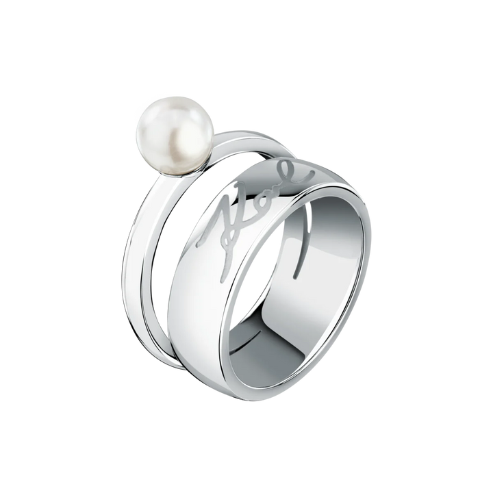 Дамски пръстен Karl Lagerfeld Pearl от полирана неръждаема стомана със бяла перла – модел KLAYR11012