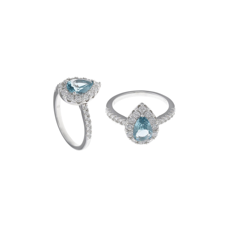 Дамски сребърен пръстен със сапфир и циркони.