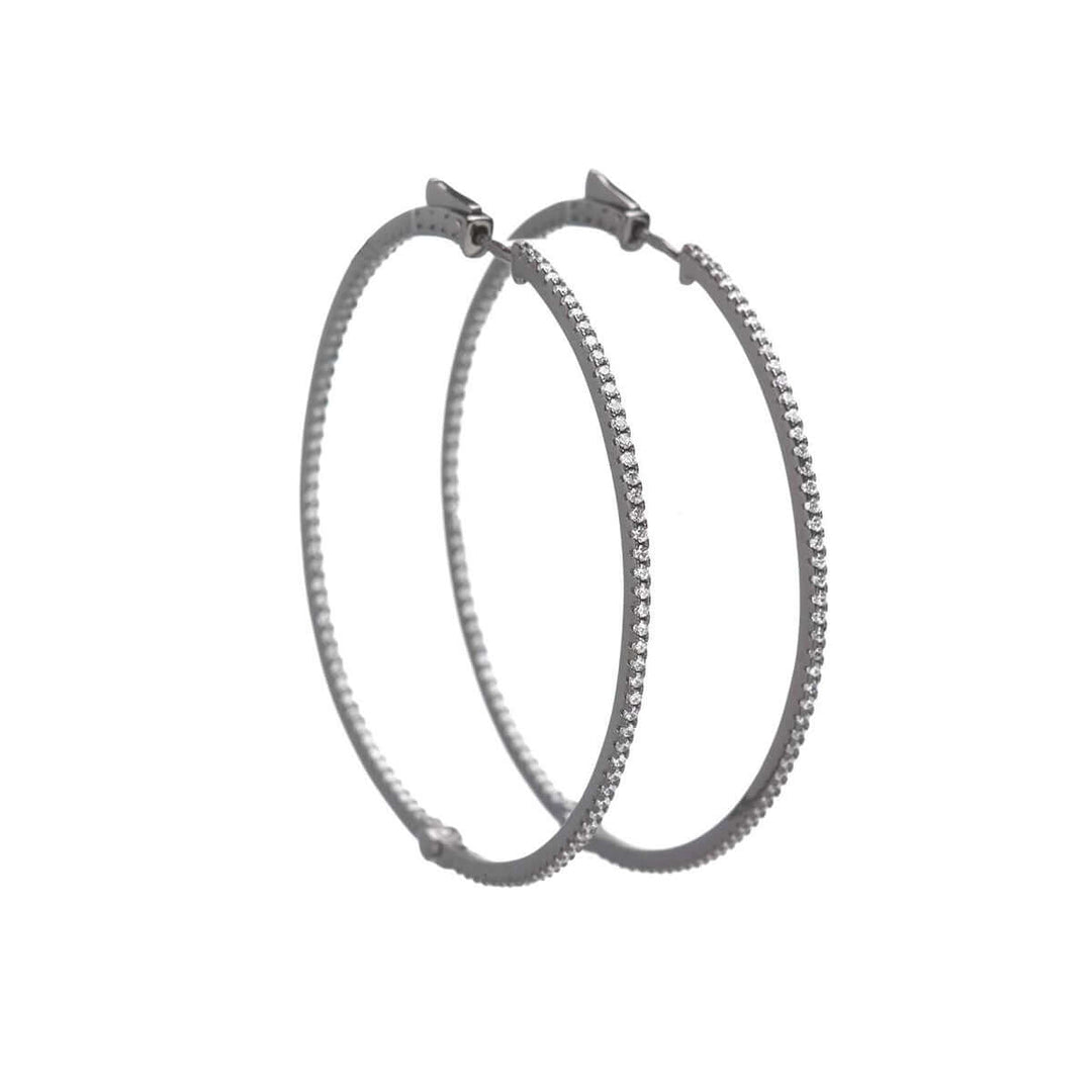 Дамски сребърни обеци халки Salvatore Plata Hoop Earrings с родиево покритие и циркони – преден изглед.