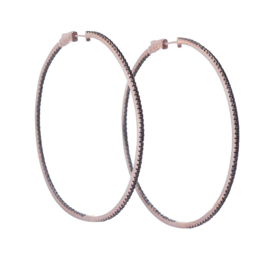 Дамски сребърни обеци халки Salvatore Plata Hoop Earrings с розово златно покритие 18K и циркони – преден изглед.