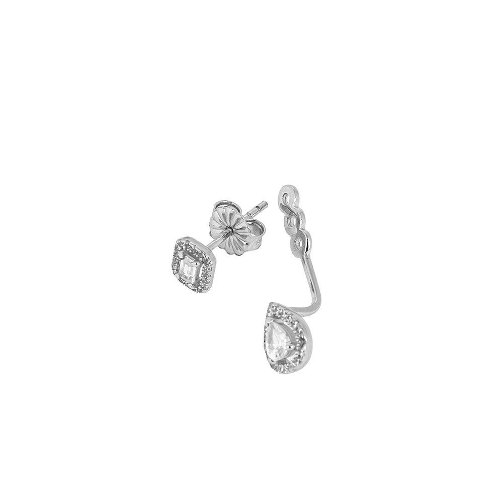 Дамски сребърни обеци с родиево покритие и циркони. Размер 0.5 см.