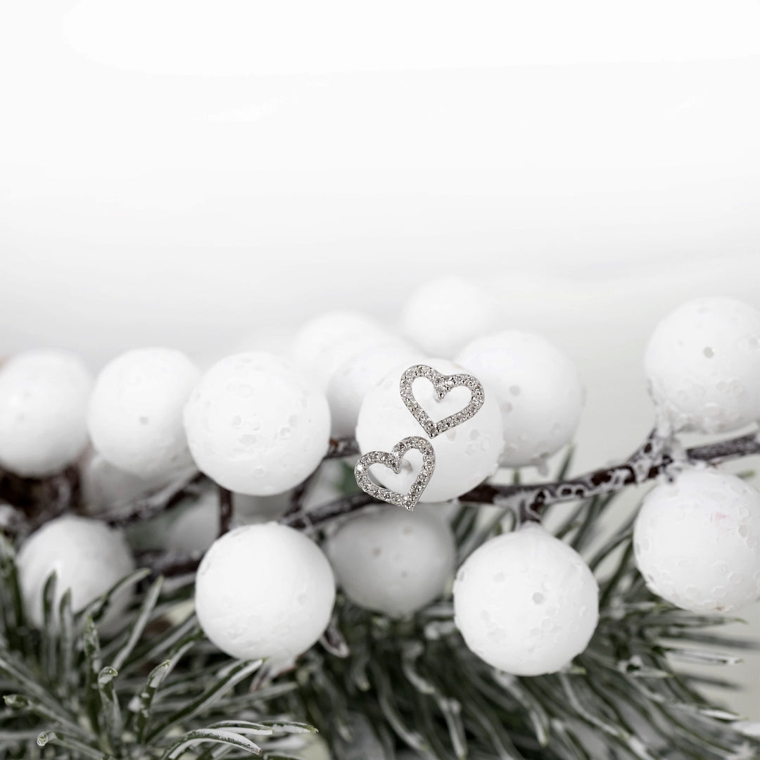 Дамски обеци от бяло злато Senso Diamonds - сърца с диаманти