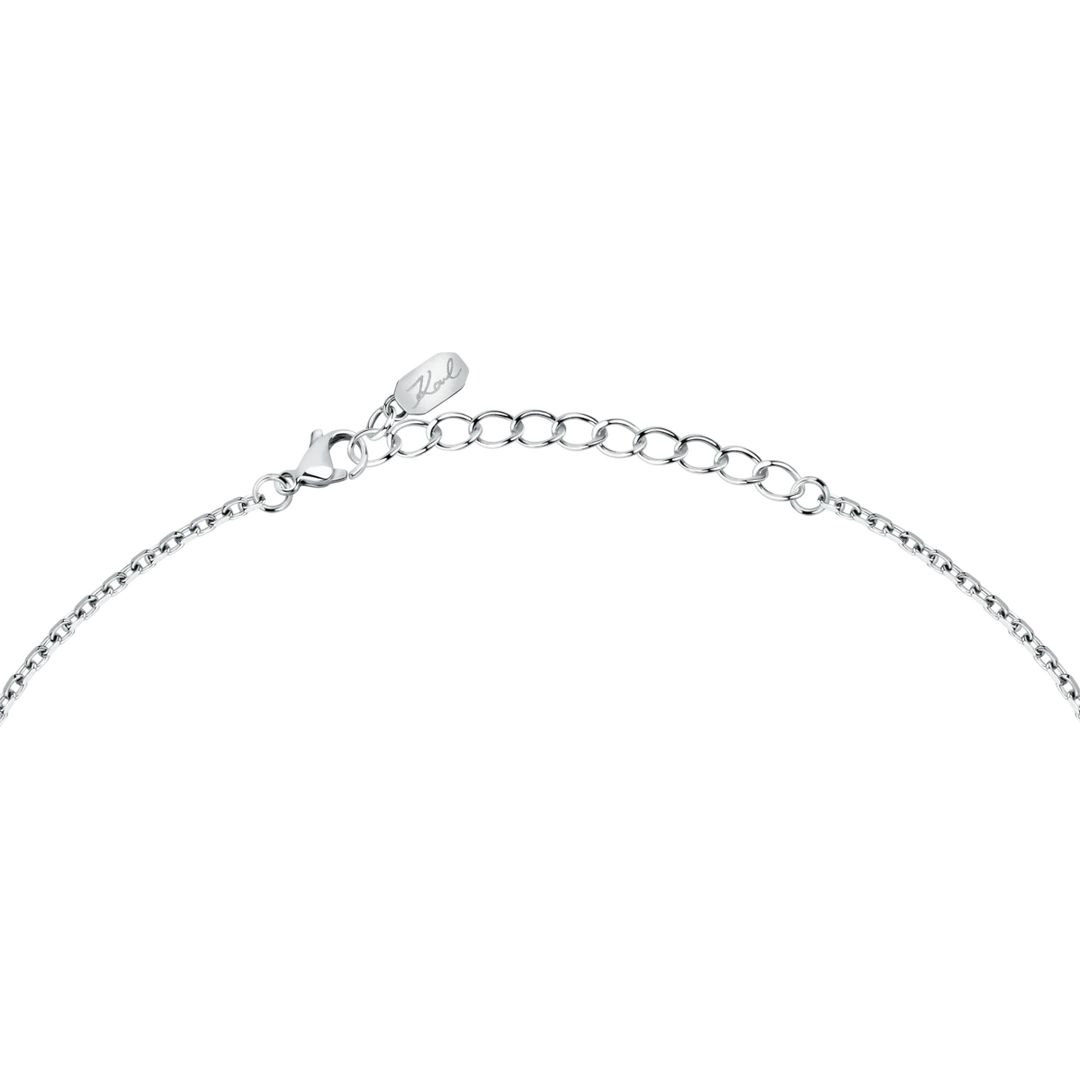 Дамско колие Karl Lagerfeld от сребриста стомана с карабинка и удължител 5 см – модел KLAYD04, детайлен кадър на закопчаването