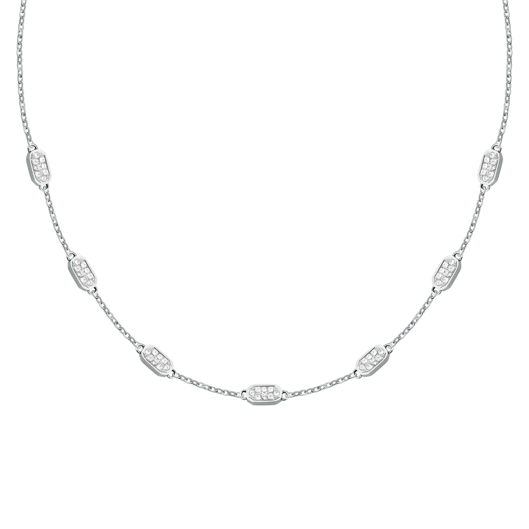 Дамско колие Karl Lagerfeld Crystals със сребриста стоманена верижка и елементи с бели кристали – модел KLAYC63