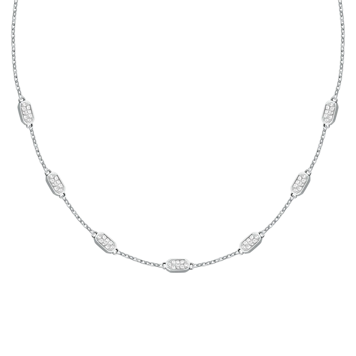 Дамско колие Karl Lagerfeld Crystals със сребриста стоманена верижка и елементи с бели кристали – модел KLAYC63