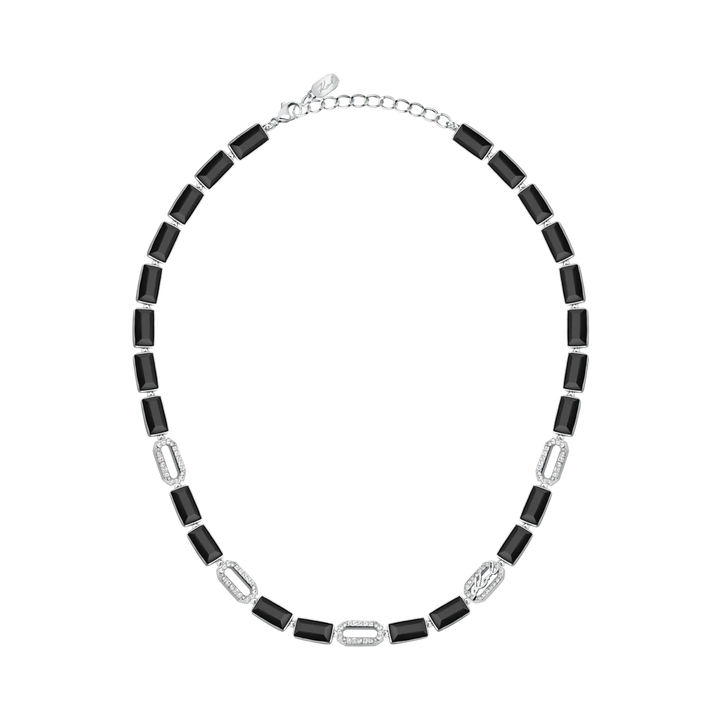 Дамско колие Karl Lagerfeld Crystals, пълен изглед на огърлица от стомана с черни и бели кристали – модел KLAYC03