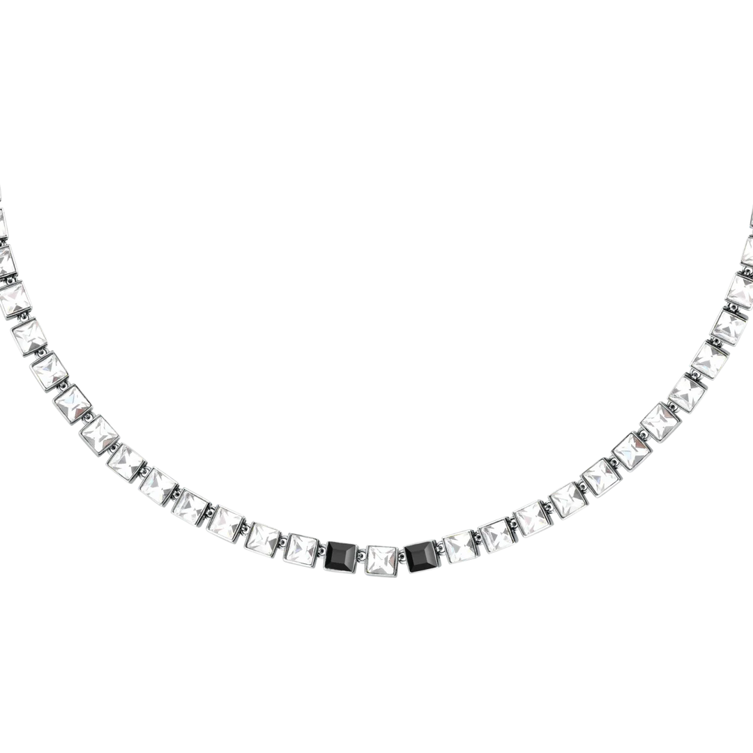 Дамско колие Karl Lagerfeld Crystals, тенис огърлица от стомана с бели и черни кристали – модел KLAYC06, детайлен изглед