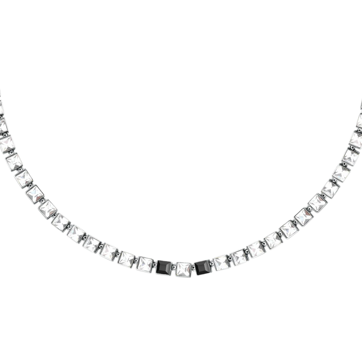 Дамско колие Karl Lagerfeld Crystals, тенис огърлица от стомана с бели и черни кристали – модел KLAYC06, детайлен изглед