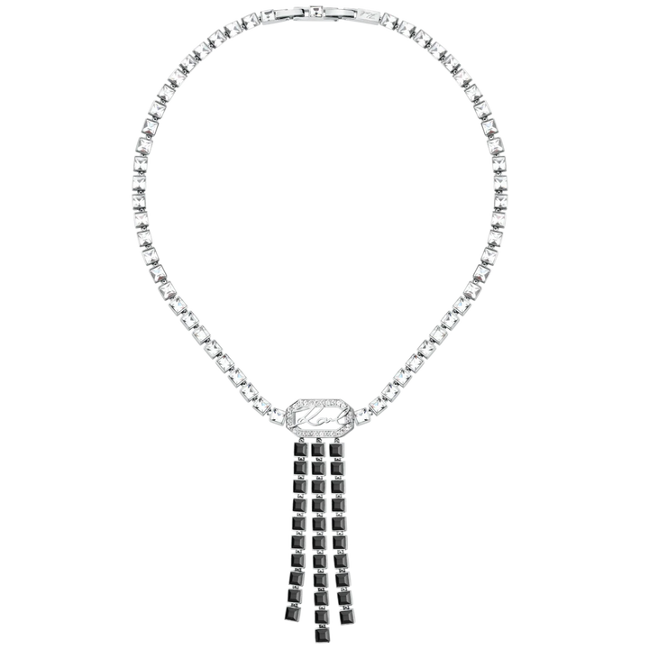 Дамско колие Karl Lagerfeld Crystals тип тенис верижка с пискюл от черни кристали – модел KLAYC02, пълен изглед