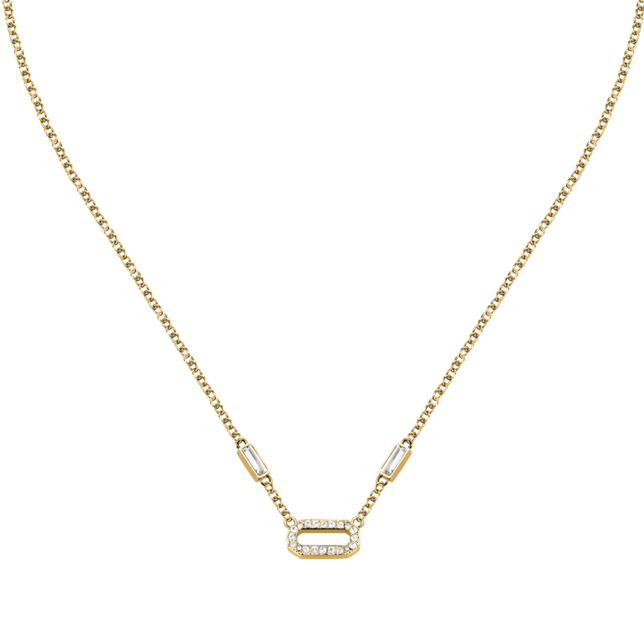 Дамско колие Karl Lagerfeld Crystals със златиста стоманена верижка и централен елемент с бели кристали – модел KLAYC10