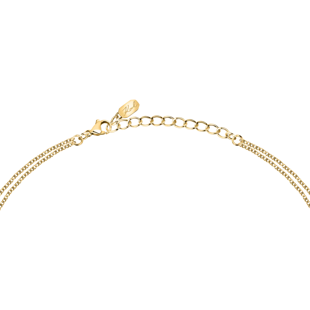 Дамско колие Karl Lagerfeld Crystals, златиста стоманена верижка с карабинка и удължител 40–45 см – модел KLAYC12