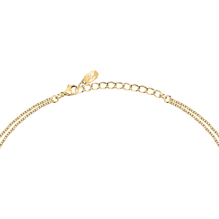 Дамско колие Karl Lagerfeld Crystals, златиста стоманена верижка с карабинка и удължител 40–45 см – модел KLAYC12