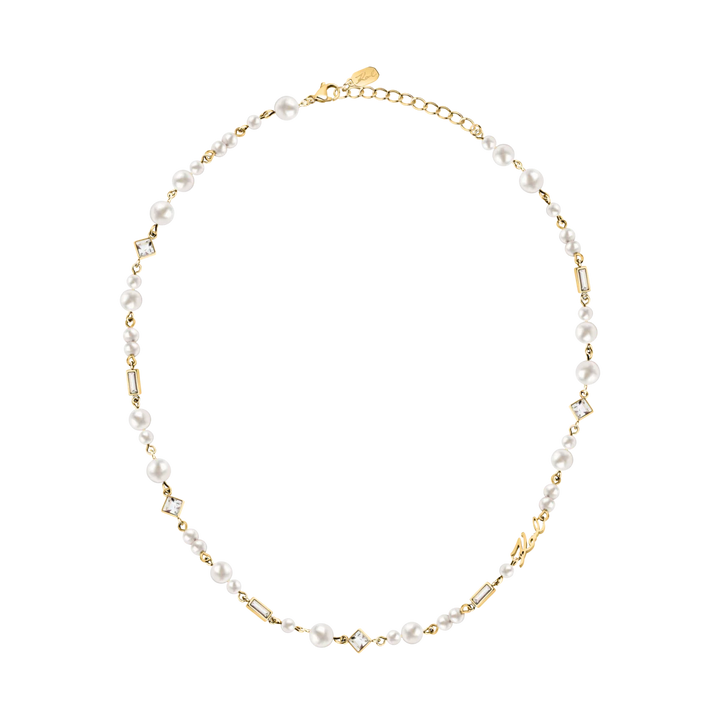 Дамско колие Karl Lagerfeld Pearl от златисто покрита стомана с перли и кристали по цялата дължина – KLAYR17, пълен изглед