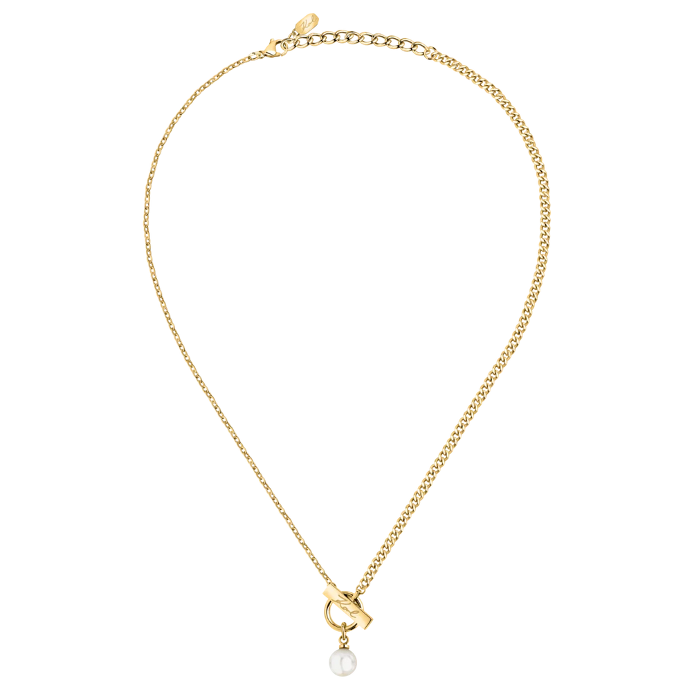 Дамско колие Karl Lagerfeld Pearl, пълен изглед на златистата верижка с регулируема дължина 40–45 см – модел KLAYR12