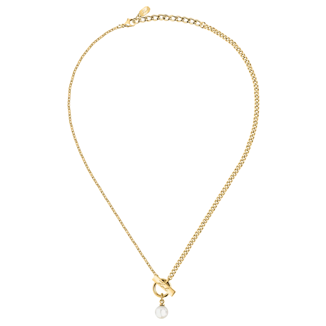 Дамско колие Karl Lagerfeld Pearl, пълен изглед на златистата верижка с регулируема дължина 40–45 см – модел KLAYR12