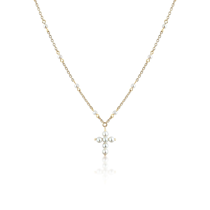 Дамско колие от стомана със сладководни перли. J19AWC22