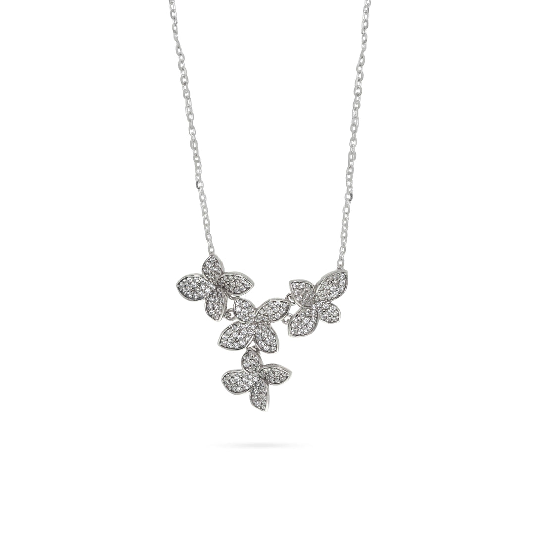 Дамско колие с четири цветя обсипани с нежни циркони.