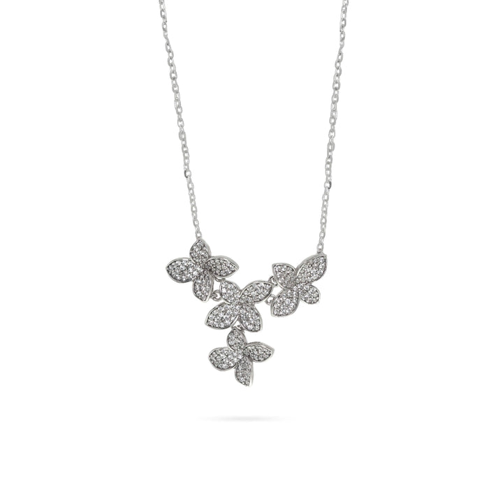 Дамско колие с четири цветя обсипани с нежни циркони.