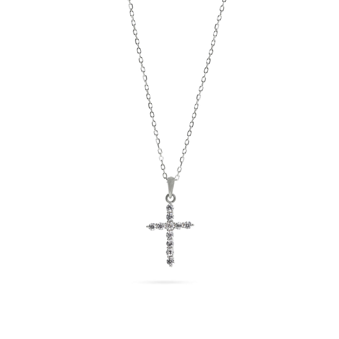 Дамско колие изработено от сребро с висулка кръст с циркони.