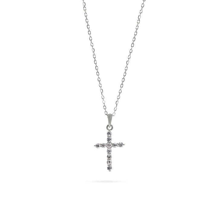 Дамско колие изработено от сребро с висулка кръст с циркони.