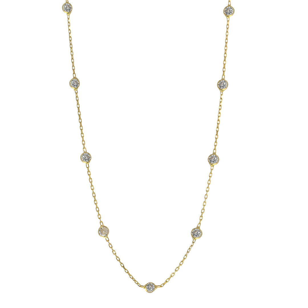 Дамско сребърно колие със златно покритие и брестящи бели циркони.