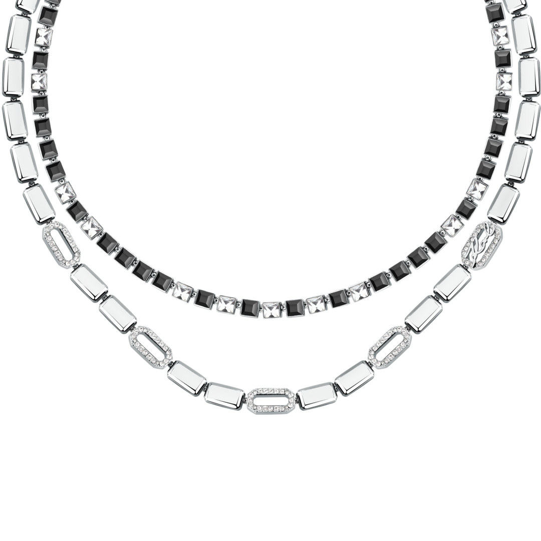 Двоен дамски гердан Karl Lagerfeld Crystals от неръждаема стомана със черни и бели кристали – модел KLAYC01