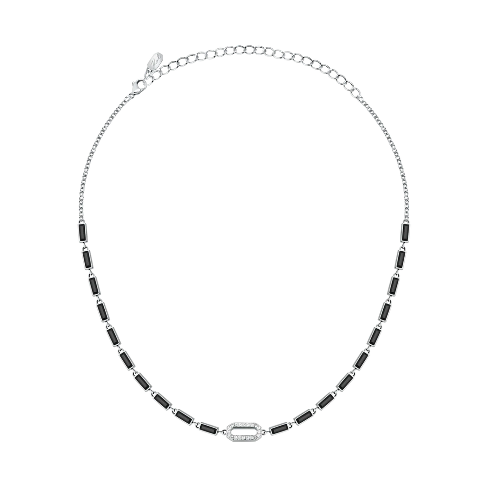 Фино сребристо колие Karl Lagerfeld Crystals с правоъгълни звена и дължина 35+10 см – KLAYC07