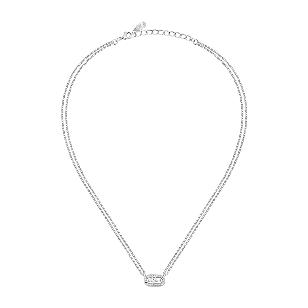Фино сребристо колие Karl Lagerfeld Crystals с двойна верижка и дължина 40+5 см – KLAYC13