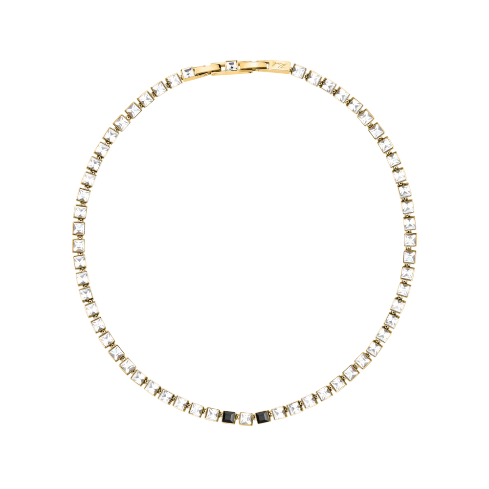 Фино златисто колие Karl Lagerfeld Crystals с ред от квадратни бели и черни кристали – KLAYC04